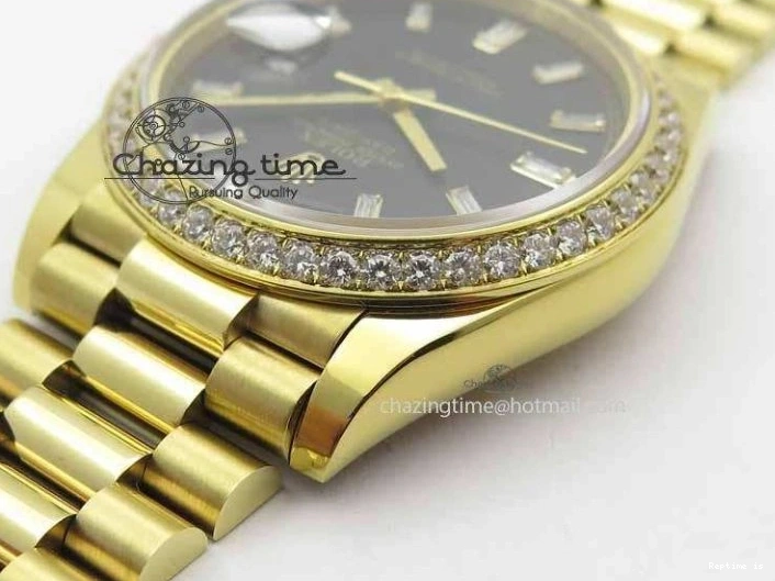 0106 Day Date 40mm YG BP Maker Best Edition Black Dial Diamond Bezel On YG Bracelet A Soft 3681